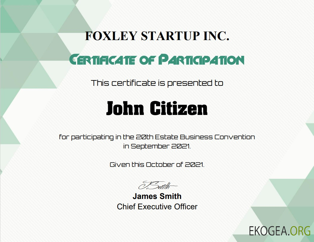 Certificat de participation aux États Unis